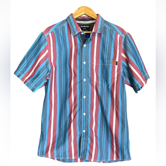 Kavu Yes Way red, white and blue stripe shirt with Sasquatch embroidery Medium - Picture 1 of 11